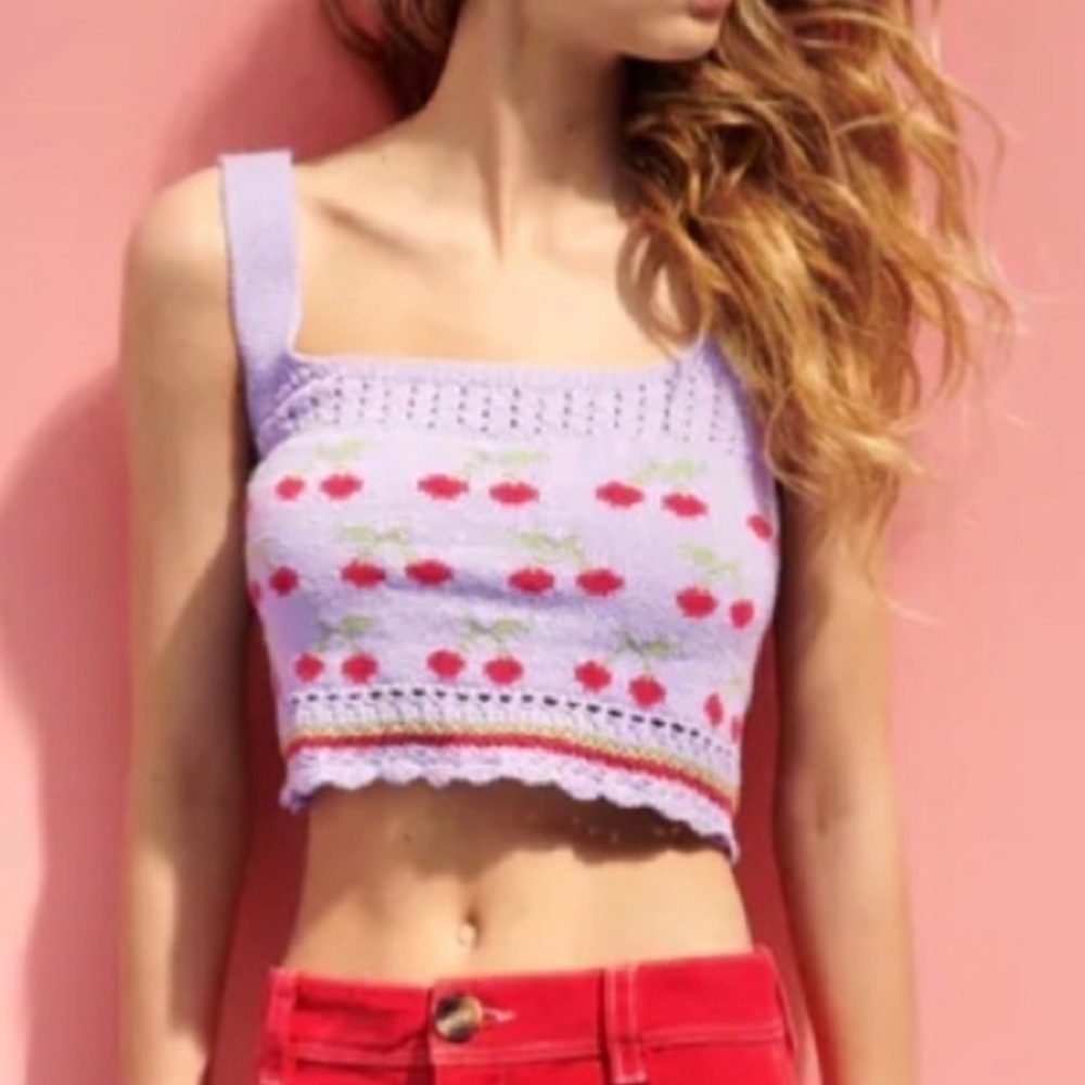 Zara Purple, Knit, Cherry, Tank Top, Size S